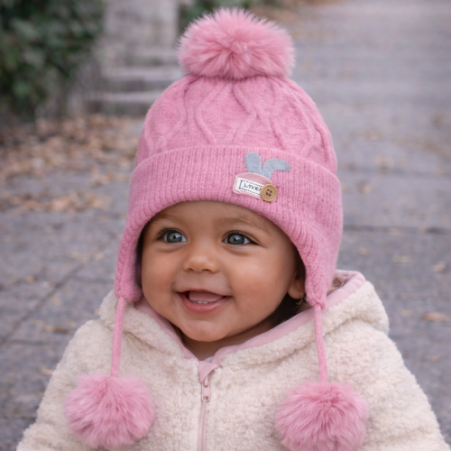 Βρεφικό Πλεκτό Σκουφάκι Μωρού Cap deep pink pom pon 85569